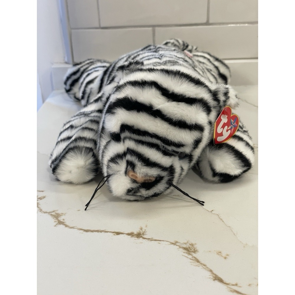 Vintage Ty Beanie Buddy Blizzard White Tiger Plush Stuffy 15" 2000 New